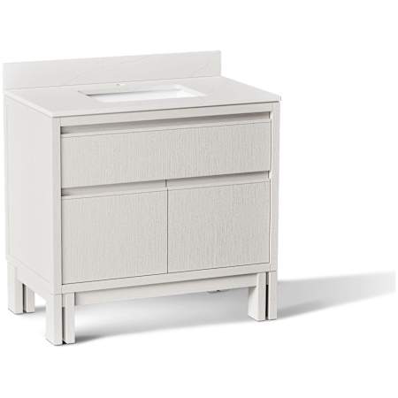 Kohler Solive 36" Free Standing Single Basin Vanity Set with Cabinet, Quartz Vanity Top and Backsplash Gossamer White