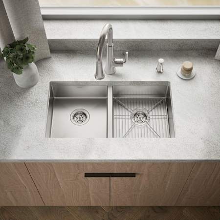 Kohler Strive 29-1/2" ADA Undermount Double Basin Stainless Steel Kitchen Sink with Basin Rack Stainless Steel
