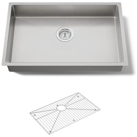Kohler Strive 29" Undermount Single Basin Stainless Steel Kitchen Sink with Basin Rack Stainless Steel