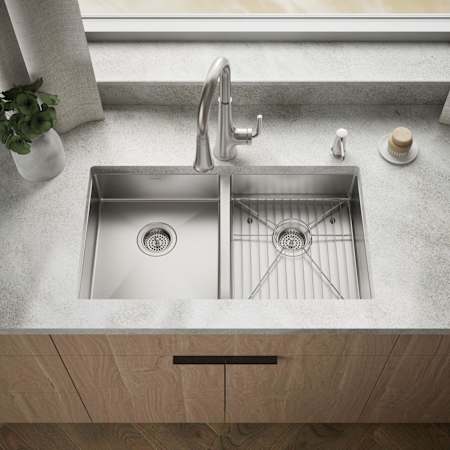 Kohler Strive 32" Undermount Double Basin Stainless Steel Kitchen Sink with Basin Rack Stainless Steel