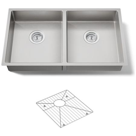 Kohler Strive 32" Undermount Double Basin Stainless Steel Kitchen Sink with Basin Rack Stainless Steel