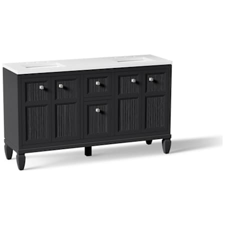 Kohler Hearthhaven 60" Free Standing Double Basin Vanity Set with Cabinet, and Quartz Vanity Top Slate Grey