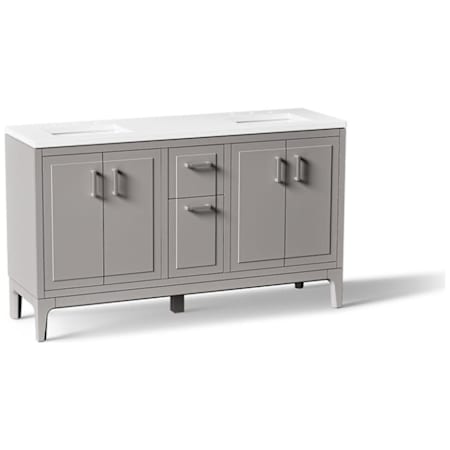Kohler Seer 60" Free Standing Double Basin Vanity Set with Cabinet, and Quartz Vanity Top Mohair Grey