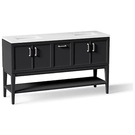 Kohler Winnow 60" Free Standing Double Basin Vanity Set with Cabinet, and Quartz Vanity Top Slate Grey