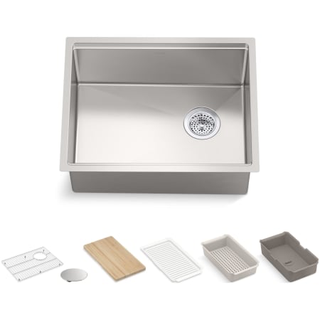 Kohler Strive 23" Undermount Single Basin Stainless Steel Kitchen Sink with Basket Strainer, Colander, Cutting Board and Drain Board Stainless Steel