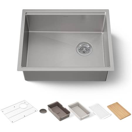 Kohler Strive 23" Undermount Single Basin Stainless Steel Kitchen Sink with Basket Strainer, Colander, Cutting Board and Drain Board Stainless Steel