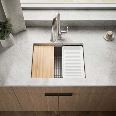 Kohler Strive 23" Undermount Single Basin Stainless Steel Kitchen Sink with Colander, Cutting Board and Drain Board Stainless Steel