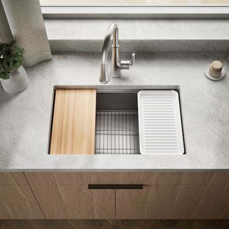 Kohler Strive 29" Undermount Single Basin Stainless Steel Kitchen Sink with Colander, Cutting Board and Drain Board Stainless Steel