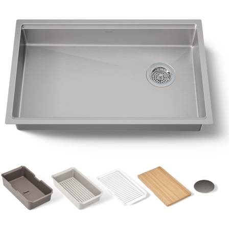 Kohler Strive 29" Undermount Single Basin Stainless Steel Kitchen Sink with Basket Strainer, Colander, Cutting Board and Drain Board Stainless Steel