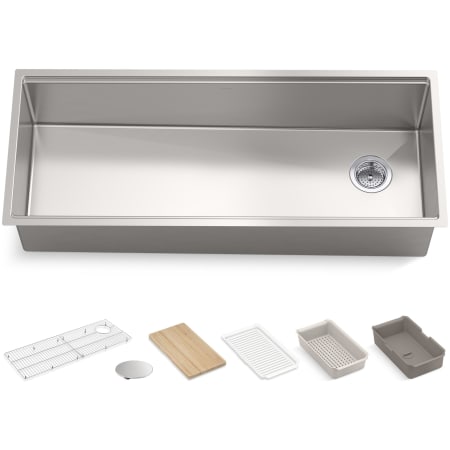 Kohler Strive 44" Undermount Single Basin Stainless Steel Kitchen Sink with Basket Strainer, Colander, Cutting Board and Drain Board Stainless Steel