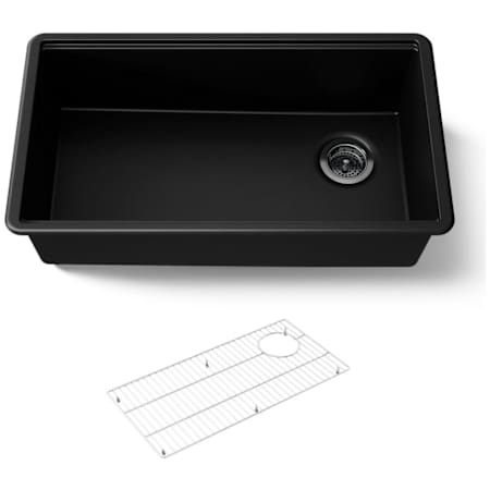 Kohler Billings 32-1/2" Undermount Single Basin Stone Composite Kitchen Sink with Basin Rack Matte Black