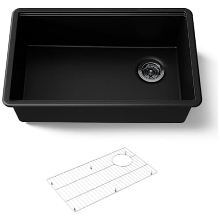 Kohler Billings 29-1/2" Undermount Single Basin Stone Composite Kitchen Sink with Basin Rack Matte Black