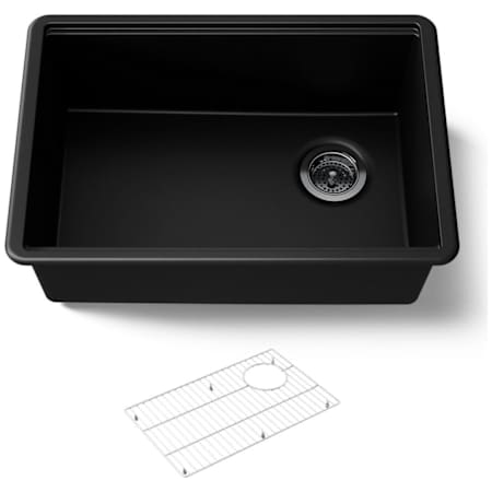 Kohler Billings 26-1/2" Undermount Single Basin Stone Composite Kitchen Sink with Basin Rack Matte Black