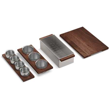 Kohler Synthos 4 Piece Walnut Workstation Sink Accessory Set Stainless Steel
