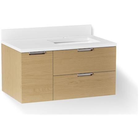 Kohler Maxstow 36" Wall Mounted Single Basin Vanity Set with Cabinet and Quartz Vanity Top Weathered Oak