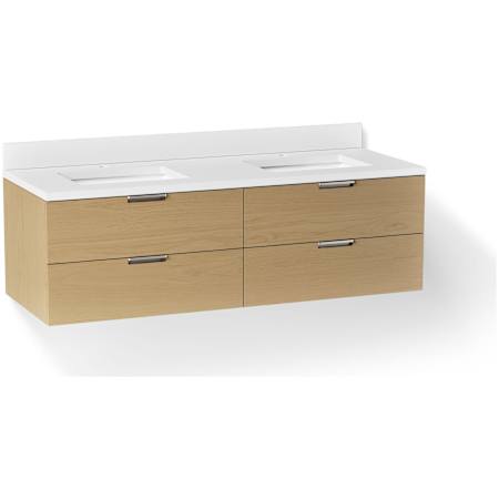 Kohler Maxstow 60" Wall Mounted Double Basin Vanity Set with Cabinet and Quartz Vanity Top Weathered Oak