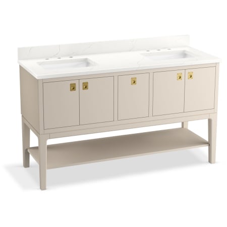 Kohler Seagrove by Studio McGee 61" Free Standing Double Basin Vanity Set with Cabinet and Quartz Vanity Top Light Clay