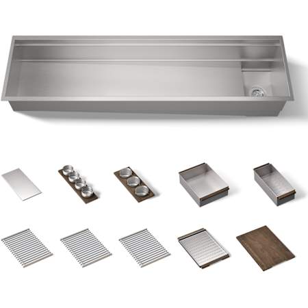 Kohler Synthos 69-3/4" Undermount Single Basin Stainless Steel Kitchen Sink with Basin Rack, Cutting Board, Colander, and Basket Strainer Stainless Steel