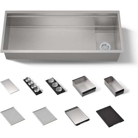 Kohler Synthos 45-3/4" Undermount Single Basin Stainless Steel Kitchen Sink with Basin Rack, Basket Strainer and Colander Stainless Steel