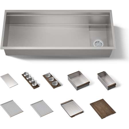 Kohler Synthos 45-3/4" Undermount Single Basin Stainless Steel Kitchen Sink with Basin Rack, Basket Strainer, Colander and Cutting Board Stainless Steel