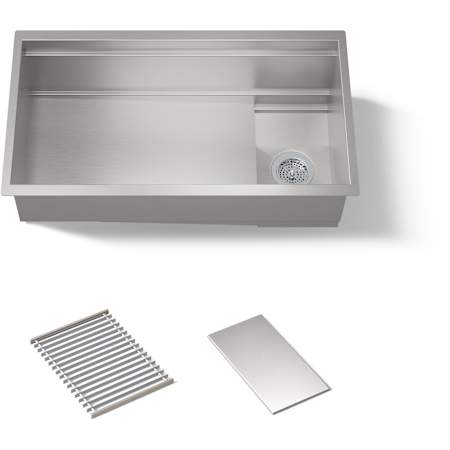 Kohler Synthos 33-3/4" Undermount Single Basin Stainless Steel Kitchen Sink with Basin Rack and Basket Strainer Stainless Steel