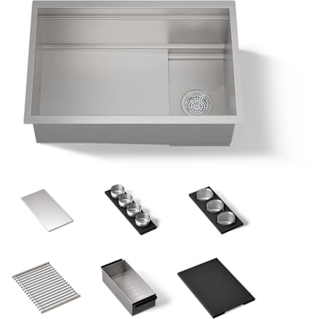 Kohler Synthos 27-3/4" Undermount Single Basin Stainless Steel Kitchen Sink with Basin Rack, Basket Strainer, Colander and Cutting Board Stainless Steel