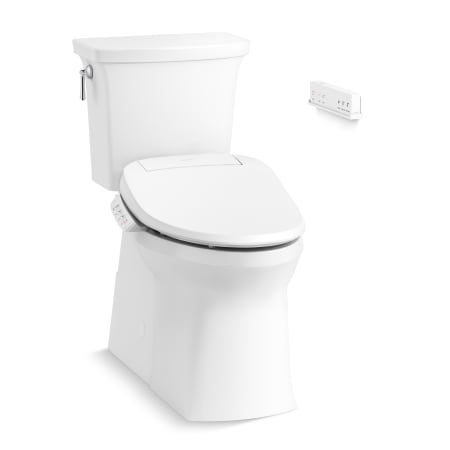Kohler Corbelle Two-Piece Comfort Height Elongated Toilet with Skirted Trapway - Includes PureWash E700 Elongated Bidet Seat with Remote Control White