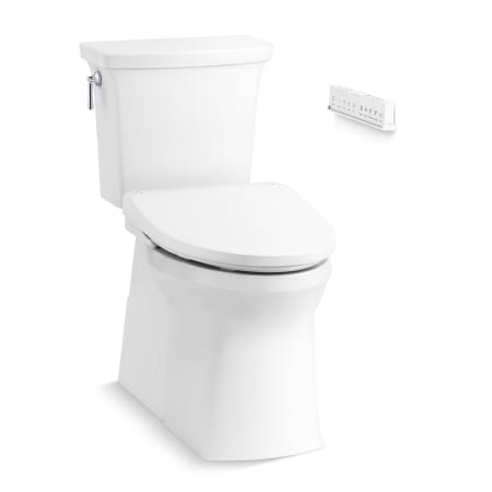 Kohler Corbelle Two-Piece Comfort Height Elongated Toilet with Skirted Trapway - Includes Irvine E915 Elongated Bidet Seat with Remote Control White