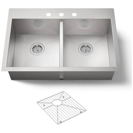 Kohler Vault 33" Double Basin Top-Mount/Under-Mount 18-Gauge Stainless Steel Kitchen Sink with SilentShield Stainless
