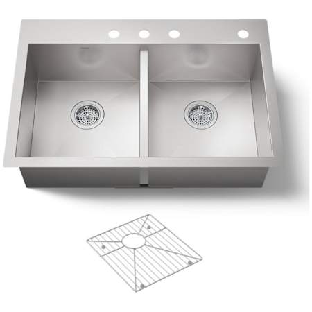 Kohler Vault 33" Double Basin Top-Mount/Under-Mount 18-Gauge Stainless Steel Kitchen Sink with SilentShield and Bottom Sink Rack Stainless