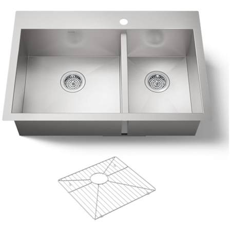 Kohler Vault 33" Double Basin Top-Mount/Under-Mount 18-Gauge Stainless Steel Kitchen Sink with SilentShield Stainless Steel