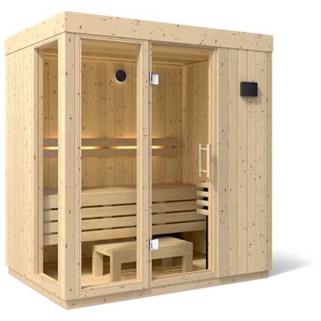 Kohler C1 Three-Person Indoor Sauna with Interior and Exterior Walls and Floor Scandinavian Spruce