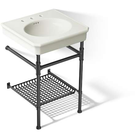 Kohler Claude by Studio McGee 24-1/8" Oval Fireclay Console, Pedestal Bathroom Sink with 3 Faucet Holes at 8" Centers Dune / Matte Black