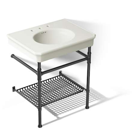 Kohler Claude by Studio McGee 30-1/8" Oval Fireclay Console, Pedestal Bathroom Sink with 3 Faucet Holes at 8" Centers Dune / Matte Black