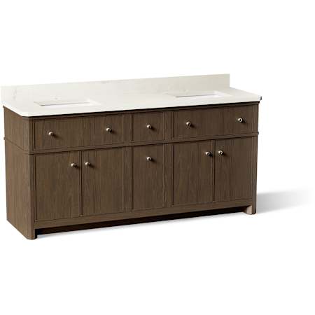 Kohler Claude by Studio McGee 72" Free Standing Double Basin Vanity Set with Cabinet and Quartz Vanity Top Draper Oak