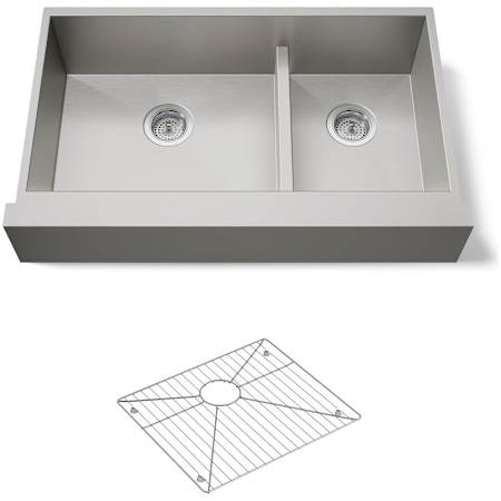Kohler Vault 36" Double Basin Under-Mount 18-Gauge Stainless Steel Kitchen Sink with Self Trimming and Smart Divide - Includes Basin Rack Stainless Steel
