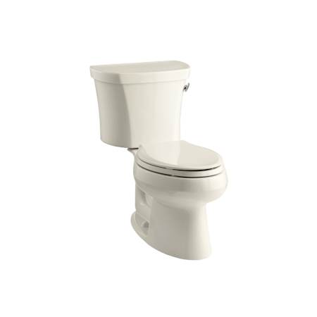 Kohler 1.28 GPF Two-Piece Elongated Toilet with 14" Rough In, Right Hand Trip Lever and Tank Locks from the Wellworth Collection Almond