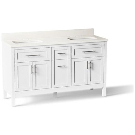 Kohler Hadron 60" Free Standing Double Basin Vanity Set with Cabinet and Quartz Vanity Top White