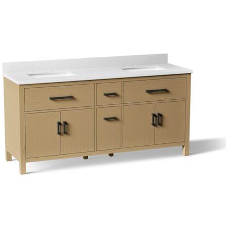 Kohler Kresla 73" Free Standing Double Basin Vanity Set with Cabinet and Quartz Vanity Top Light Oak