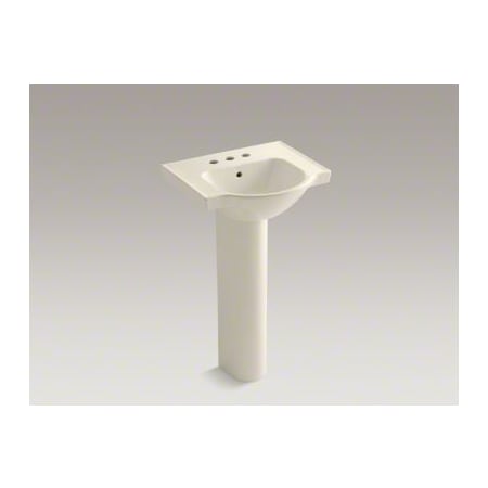 Kohler Veer 21" Vitreous China Pedestal Bathroom Sink with 3 faucet Holes and Overflow Almond