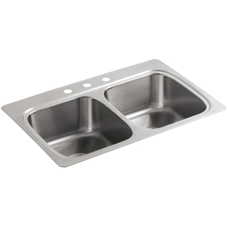 Kohler Verse 33" Double Basin Drop In Stainless Steel Kitchen Sink With Three Faucet Holes Stainless Steel