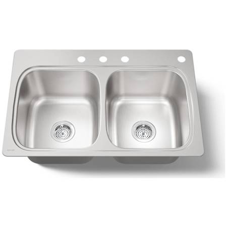Kohler Verse 33" Double Basin Drop In Stainless Steel Kitchen Sink With Four Faucet Holes Stainless Steel