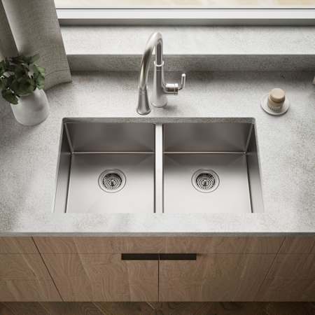 Kohler Strive 32" Double Basin Undermount 16-Gauge Stainless Steel Kitchen Sink with SilentShield Stainless Steel