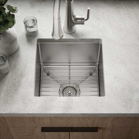Kohler Strive 15" Single Basin Undermount 16-Gauge Stainless Steel Kitchen Sink with SilentShield with Basin Rack Stainless Steel