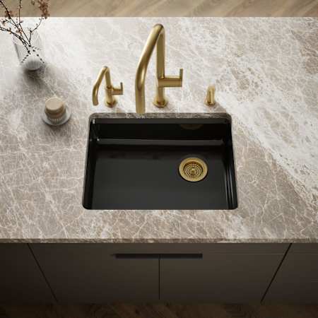 Kohler Riverby 25" Single Basin Enameled Cast Iron Kitchen Sink for Undermount Installations Black Black