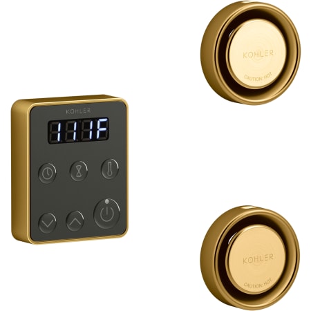 Kohler Invigoration Tandem Steam Control Kit with Fast-Response, Power Clean, Digital Clock, and Two Steam Heads with Aromatherapy Reservoirs Vibrant Brushed Moderne Brass