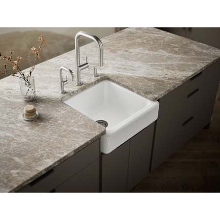 Kohler Whitehaven 23-1/2" Self-Trimming Farmhouse Single Basin Enameled Cast Iron Kitchen Sink with Shortened Apron White