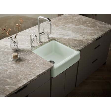 Kohler Whitehaven 23-1/2" Self-Trimming Farmhouse Single Basin Enameled Cast Iron Kitchen Sink with Shortened Apron Aspen Green