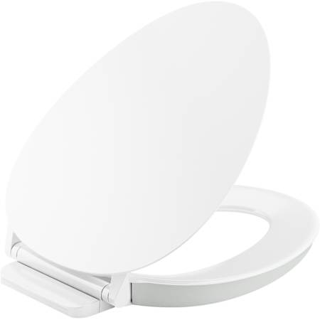 Kohler Cymbal Elongated Closed-Front Toilet Seat with CoreFlex Adaptable Surface, Quiet-Close Lid, and ReadyLatch Hinge White / Ice Grey