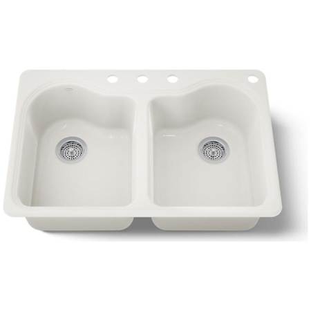 Kohler Hartland 33" Double Basin Top-Mount Enameled Cast-Iron Kitchen Sink Biscuit